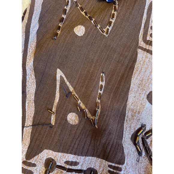 VTG Audrey Jones Beaded Boho Tribal Print Brown & Blue Oversized Button Up 1X - Picture 7 of 14